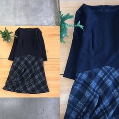 Courreges クレージュ チェック柄フレアスカートワンピー...