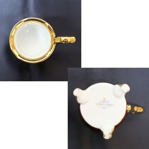 希少 大橋陶器 カップ&ソーサー 6客組 昭和レトロ 猫脚 ハイハンドル ワインレッド系 花柄 金彩 OHASHI CHINA 193