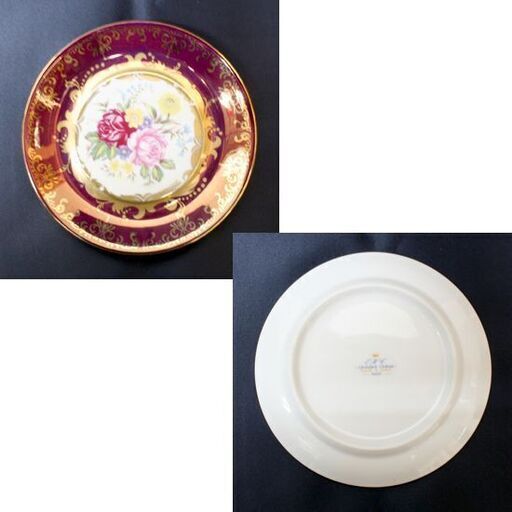 希少 大橋陶器 カップ&ソーサー 6客組 昭和レトロ 猫脚 ハイハンドル ワインレッド系 花柄 金彩 OHASHI CHINA 193