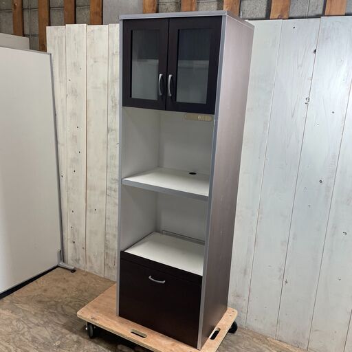 終 大川家具 キッチン収納 レンジボード 食器棚 キッチンボード 木目調 ダークブラウン 菊倉E