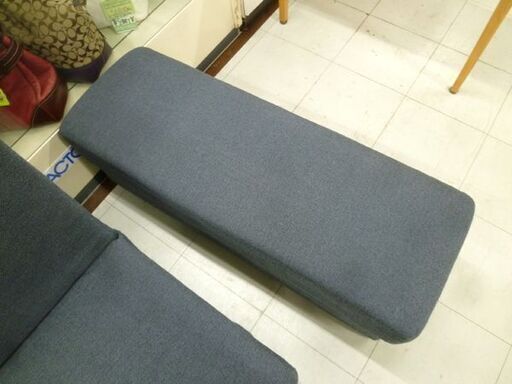3人掛け ソファベッド 幅153.5x奥行80-101x高さ48-76cm 3Pソファー オットマン付 ブルー系 ネイビー ファブリッ