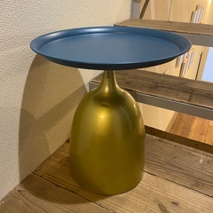コンソールテーブル（ブルー×ゴールド）高さ45cm 天板直径40cm