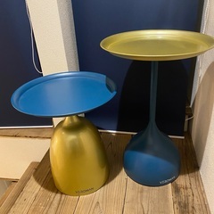 コンソールテーブル（ブルー×ゴールド）高さ45cm 天板直径40cmの画像