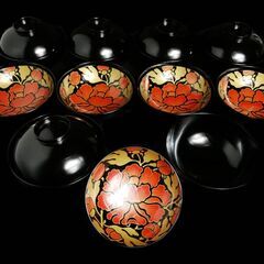 🔷🔶🔷ut6/18　蔵出し　漆器　越前塗？　裏蓋牡丹蒔絵　御吸物...