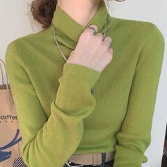 新品未使用 レディース タートルネック リブニット 高伸縮性の画像