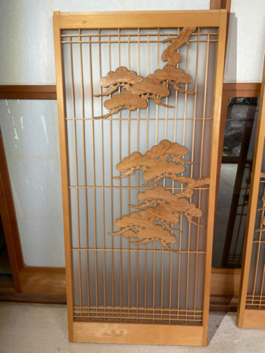 書院欄間彫刻書院 ガラス障子セット