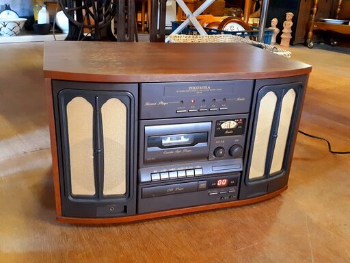コロンビア 家具調ステレオCD・レコードプレーヤー/ラジオ/カセットテープ COLUMBIA GP-18 卓上　/UJ-0414 南