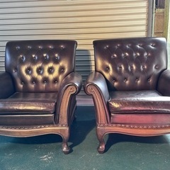 アンティークソファ ブラウンチェスターフィールド 1人掛用 2脚セット