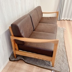 ソファー3人がけ 定価90000円 合革×天然木