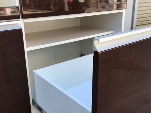 松田家具◇キッチンボード◇食器棚◇ソフトクローズレール◇コリーヌオープンボード◇フルスライドレール◇ブラウン系◇K357J