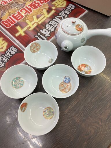 深川製磁 寿赤絵 急須茶器揃 陶磁器 和食器 No.405 ※現金、クレジット