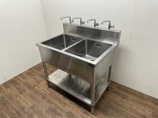 マルゼン/ＭＡＲＵＺＥＮ　業務用　ステンレス　２槽シンク流し台　蛇口付き　Ｗ９００ｘＤ６００ＸＨ８００ｍｍ