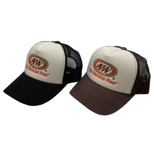 メッシュロゴキャップ：ブラック、ブラウン