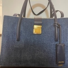 miumiu デニム×マドラスレザー　ハンドバッグ2way 