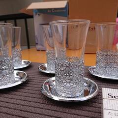 未使用 皿付き 細グラス5セットの画像