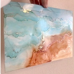 アルコールインクアート　インテリアパネル　海　2枚