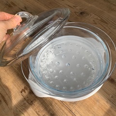 耐熱ガラス両手鍋2L　スチーマー付きの画像