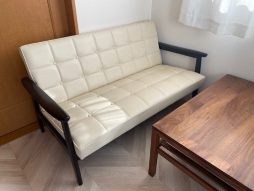 カリモク60 2シーターソファ アイボリー×ウォルナット 取説付き