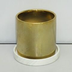stp-1713　未使用品　植木鉢　受け皿付き　ゴールド　陶器製...