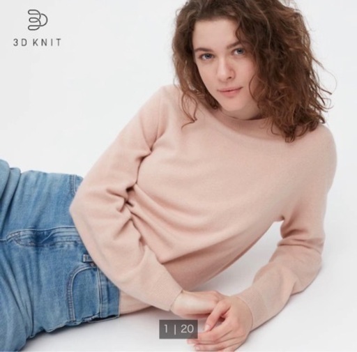 美品 ユニクロ UNIQLO 3Ｄカシミヤクルーネックセーター ピンク