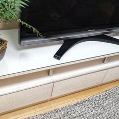 テレビボード 白 ガラス天板・鏡面の画像