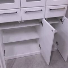 長谷川産業 3枚扉 食器棚 幅90cm 白 PALLET 90 DB パレット