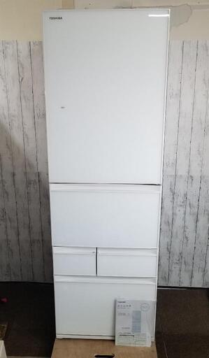 【極上品】東芝ベジータ 5ドア冷蔵庫(411L・右開き)GR-T41GXH-EW   タッチオープンドア　ガラス扉