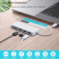 USB Cハブ 7イン1 USB Type Cハブ 87W PD電源供給 4K UHD USB CからHDMI USB 3.0ポート& 2 USB 2.0ポート SD/microSD/TFカードリーダー マルチポートアダプター の画像