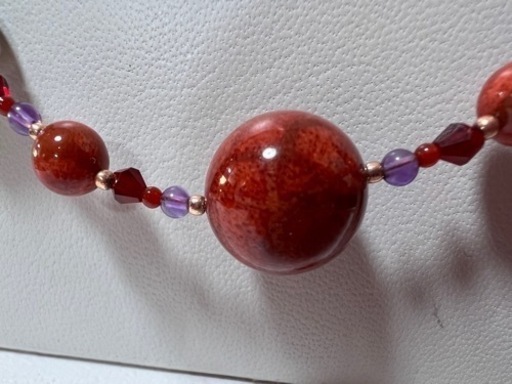 アフリカ珊瑚⭐︎ネックレス⭐︎茶水晶⭐︎アメシスト⭐︎スワロ