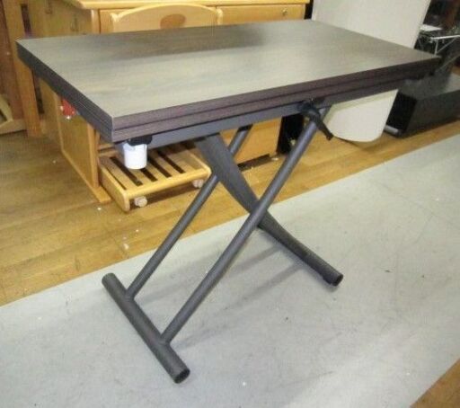 R424 ヤマソロ 昇降＆伸長式テーブルグロリアス (ブラウン/ブラック)90cm 美品