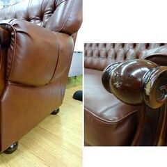 カリモク 3人掛けソファ レザー ブラウン karimoku レトロ