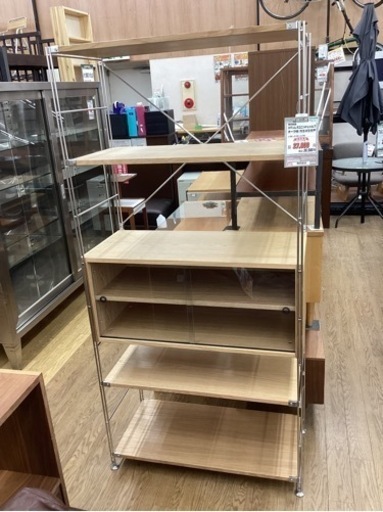 KB-6【新入荷　リサイクル品】無印良品　ステンレス　ユニットシェルフ　オーク材　ガラス引き戸　ナチュラル