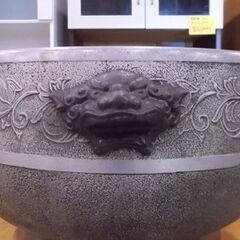 火鉢 アルミ製 幅48cm 獅子 レトロ 時代物 手あぶり 茶道具 札幌市東区 新道東店の画像