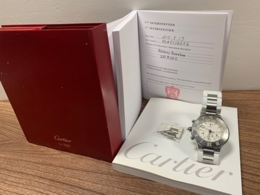 取引完了　カルティエ 2424 クロノスカフ クロノグラフ デイト ローマンベゼル 白文字盤