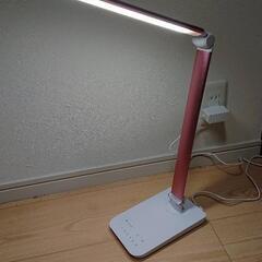 デスクライト LED フラットバー USBポート付 ピンク 調光...
