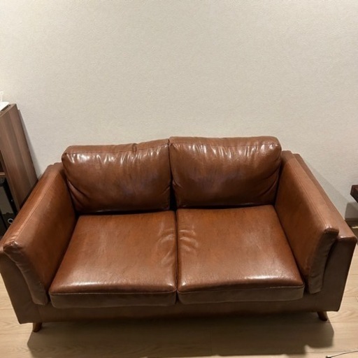 【美品】【最終値下げ】2人掛けソファ　合皮　レザー　ヴィンテージ　ポケットコイル
