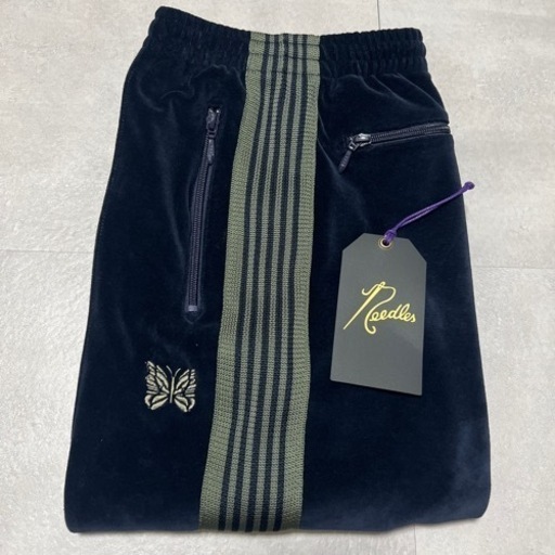 Needles ベロア トラックパンツ ナロー ネイビー 22aw