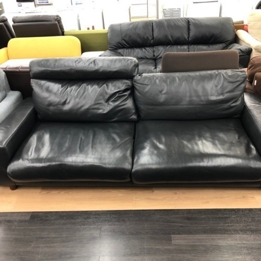 無印良品 2人掛けソファー ワイドアームソファ 半皮 ブラック 218 【トレファク上福岡】