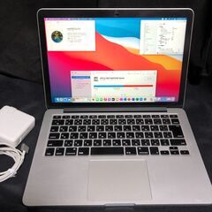 「MacBook Pro Retina 13インチ Late 2013 ME865J/A」高細密Retinaディスプレイ搭載 / Core i5搭載 /メモリー8GB / SSD-256GB / MacOS(Big Sur)&Office2019とWin10＆Office2010の選択起動可能 / Webカメラ / Bluetooth / 無線LAN / バッテリー使用可（充放電回数477回、状態表示：正常）/ 中古品①