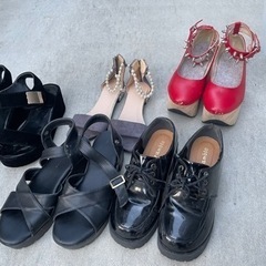 0円■女性物22.5〜23cm 靴５点　サンダル　パンプス