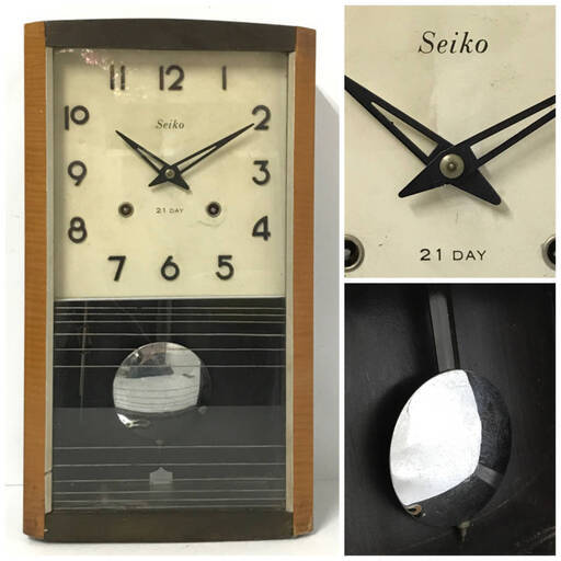 ut6/97 昭和レトロ　SEIKO/セイコー 21DAY 柱時計 ゼンマイ式 振り子時計　ボンボン　振り子式　※ジャンク