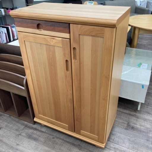 大川家具（立義） 無垢材 引き出し付き シューズボックス 下駄箱 パステル 傘立て付き