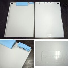 クリップボード A4 ③ スマートバリュー 70枚まとめて グレー×ブルー バインダー タテ型 コンテナBOX付き  太めのペンも挟めるペンホルダー付き ファイル　西岡店の画像