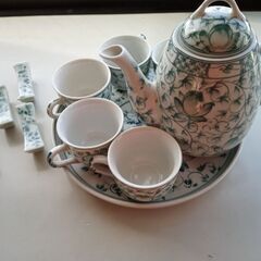 ティーセット ベトナム バチャン焼陶器 蓮の花セットの画像