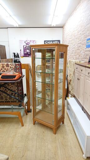 コレクションボード モーブル キャニオン3117CB 照明付き スリム キュリオケース キャビネット コレクションケース ガラスショーケース 飾り棚 1枚ガラス扉 ガラス棚板5枚 棚板可動式 4本脚■横幅53㎝×奥行41.5㎝×高さ150cm■近隣配送無料 買取帝国 朝霞店