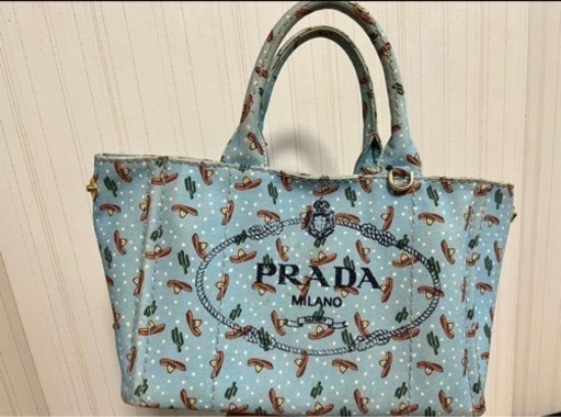 PRADA カナパ トートバッグ 2way サボテン ハット トード柄 ブルー