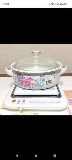 値下げ！昭和レトロ　カトレア 加温トレー\u0026ホーロー卓上鍋