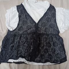 ⑫編み込み風　重ね着服(黒)