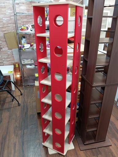 回転式ブックシェルフ　本棚　レッド　サイズ（約）幅３４×奥３４×高１６８　　■近隣配送無料 買取GO‼　栄和店