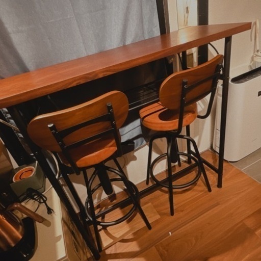 カウンターテーブル 椅子2つセット